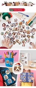 Detailed view of 3D Christmas stickers on phone case, water bottle, and notebook