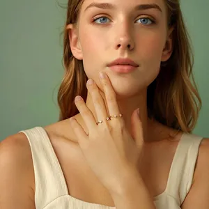 Minimalist S925 sterling silver open ring with round moissanite stones on hand