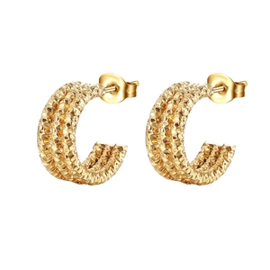 Close-up of triple-layered woven texture on 18K gold-plated stainless steel earrings