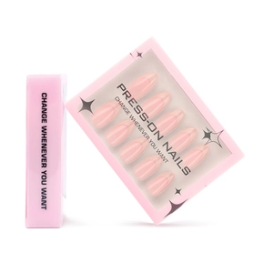 Almond Press On Nails Nude Pink French Style Glossy Artificial Fake Nails Simple Elegant Daily Manicure For Women