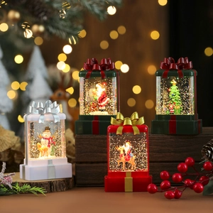 Christmas Snow Globe Lantern Water Filled LED Night Light Box Glittering Snow Desktop Ornament PC Plastic Resin