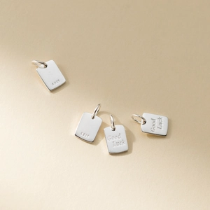 Polished S925 sterling silver rectangular Good Luck charm pendant for DIY jewelry making