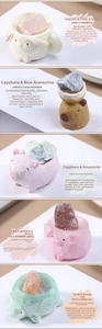 Detail of creative animal resin containers filled with raw natural crystal stones