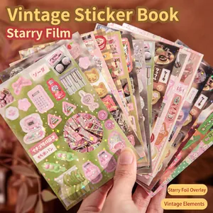 Retro Japanese Journaling Stickers Coated Paper Adhesive Star Film Vintage Dessert Food Illustration Aesthetic DIY Decor