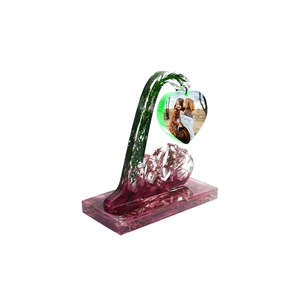 Custom heart-shaped resin photo frame with dried flowers and purple petal base stand