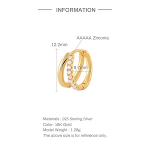 Detailed dimension layout of S925 silver double-layer 18K gold earrings with cubic zirconia