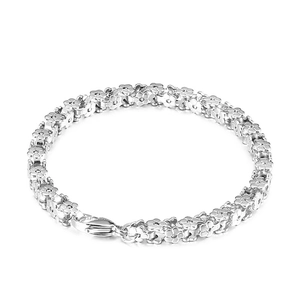 Silver flower link chain bracelet made of stainless steel with a polished metal finish