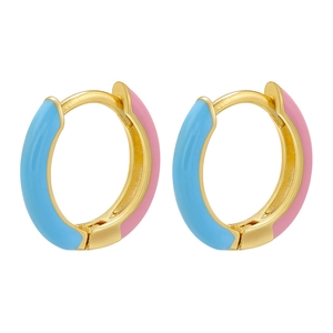 Colorful enamel double color C-shape huggie earrings in gold plated stainless steel