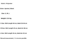 Size chart detail for lace patchwork mini skirt showing S, M, L measurements in cm