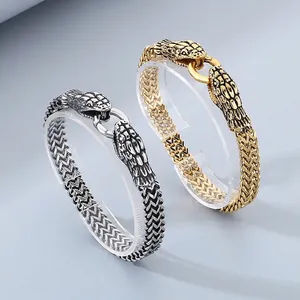 Vintage Snake Head Bracelet Stainless Steel Scale Chain Interlocking Clasp Biker Punk Jewelry For Men Women