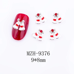 Detail von 9x8mm Weihnachts-Schleifen Nagelkunst mit roten Strasssteinen und Silbermetall
