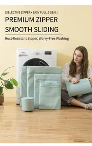 Détail de l'ensemble de sacs à linge en maille fine avec fermetures éclair de protection