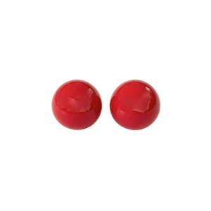 French vintage style round red pearl stud earrings with polished high gloss finish