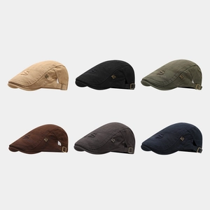 Vintage Flat Cap Cotton Twill Adjustable Metal Badge Embroidery Outdoor Casual Hat For Men Women Retro Distressed Style