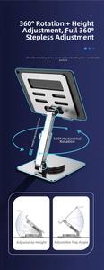 Aluminum tablet stand featuring 360 rotation and 12-17cm adjustable height support