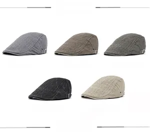 Flat cap collection for men showing grey, brown, green, black and khaki colors