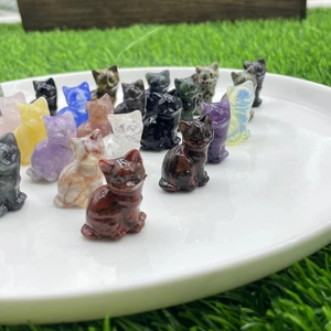 Hand-carved 1.2-inch natural stone cat figurines in crystal, onyx and obsidian styles