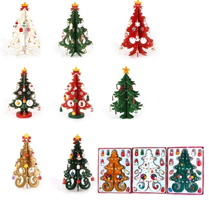 Wooden Mini Christmas Tree Desktop Ornament DIY Assembly Festive Table Decoration Small Painted Pendants Holiday Gift