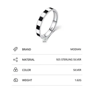 Classic 925 sterling silver checkerboard enamel ring with 3mm band width for women