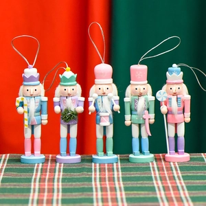 Nutcracker Soldier Ornaments Painted Wooden Macaron Colors Hanging Strings Christmas Tree Home Holiday Decoration Cute