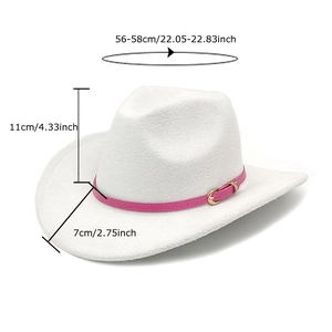 White felt western cowboy hat with pink leather belt and gold buckle detailing