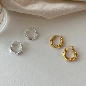 Minimalist 925 sterling silver twisted rope hoop earrings in gold and silver finishes
