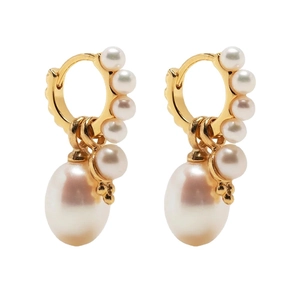 Elegant gold hoop earrings with detachable white pearls and high-luster finish