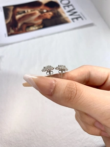 Close-up of sparkling moissanite cluster flower stud earrings in S925 sterling silver