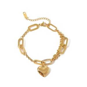 Elegant 18k gold plated stainless steel heart charm bracelet with multi-chain design