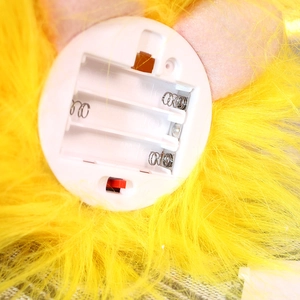 Detail view of the internal battery compartment for the glowing Rudolph plush decoration