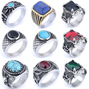 Vintage Stainless Steel Ring With Gemstone Punk Gothic Style Jewelry For Men And Women Bohemian Design Accessory