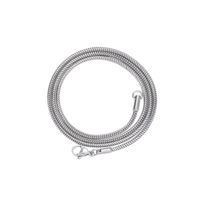 Polished 2mm silver stainless steel round snake chain necklace with a lobster clasp