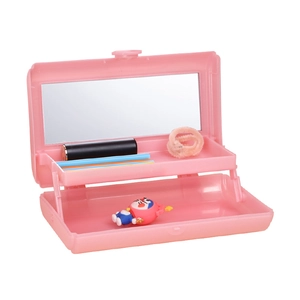 Pink double-layer portable makeup box with mirror for travel and cosmetic storage
