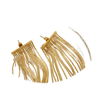 Elegant gold S-shaped chain tassel drop earrings in high-quality stainless steel for women