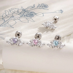 Heart Marquise Zircon Cartilage Stud Earring Titanium Steel Copper Internal Thread Flat Back Dainty Piercing Jewelry