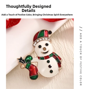 Close-up of Christmas snowman brooch with colorful oil drip process and crystal details