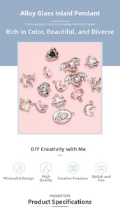 Detailed view of mixed alloy pendants with pink and black glass in various shapes