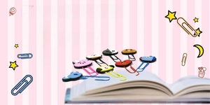 Detailed close-up of cute cartoon character soft rubber bookmarks and paper clips