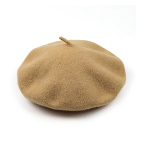 Classic camel wool beret hat for women with thick texture and french painter style