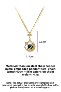 Detailed view of titanium steel star and moon pendant with measurements 2.5cm by 1.5cm