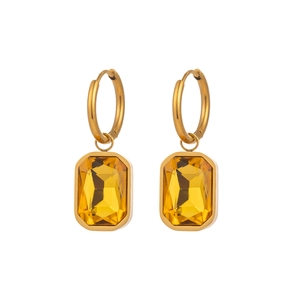 Boucles d'oreilles plaquées or 18 carats avec zircon jaune rectangulaire et style géométrique