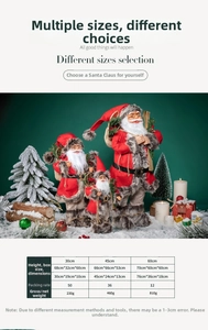Size guide for Santa Claus figurines in three heights: 30cm, 45cm, and 60cm with dimensions