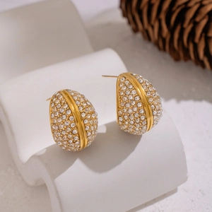 Exquisite gold geometric hoop earrings with sparkling rhinestones for women