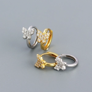 Butterfly Hoop Earrings 925 Sterling Silver Sparkling Zircon Inlaid French Style Elegant Sweet Jewelry For Women