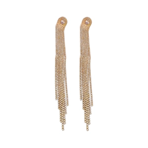 Elegant gold long fringe tassel drop earrings with sparkling zircon for women