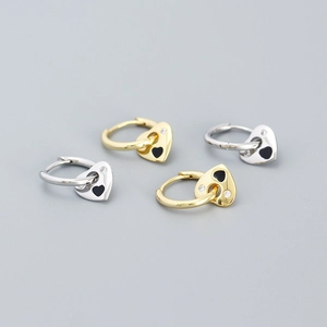 925 Sterling Silver Heart Drop Hoop Earrings With Zircon Enamel Drip Oil Elegant Jewelry For Women