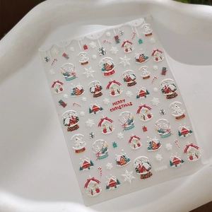Stickers nail art Noël 3D en relief avec bonhomme de neige et pain d'épices, modèle YT4458