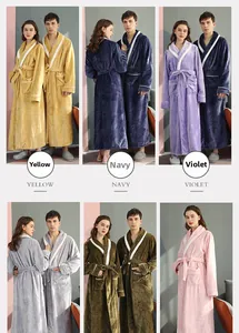 Detail showing plush flannel bathrobes in six vibrant colors with contrast white piping