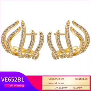 18K gold plated multi-claw stud earrings with micro-set zircon stones for women