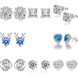 Zircon Stud Hoop Earrings For Women Copper Jewelry With 925 Sterling Silver Earring Post Elegant Geometric Sparkly Gift